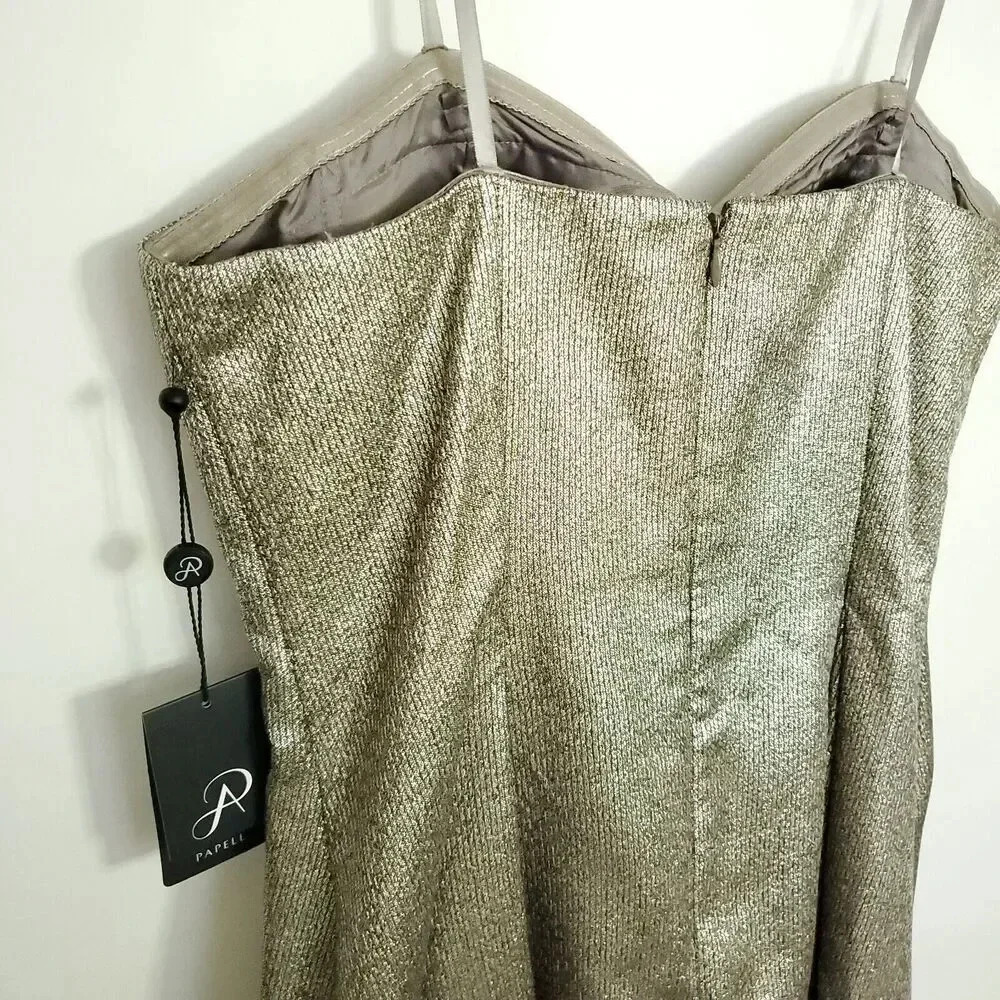 ADRIANNA PAPELL NEW Women's Size 10 Cocktail Dress Metallic Pleated Strapless - Picture 10 of 16